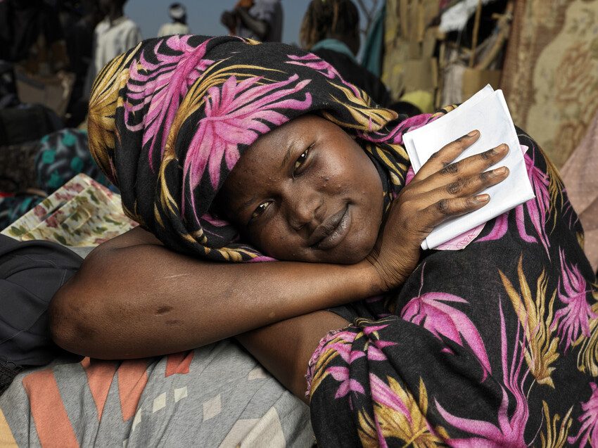 Damiana, 23, who fled her home due to conflict. Pictured at the Renk transit centre. 