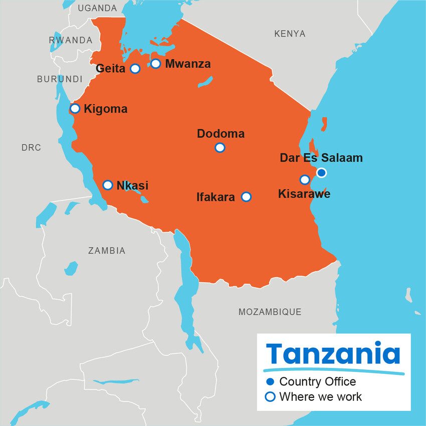 A map showing where Plan International works in Tanzania