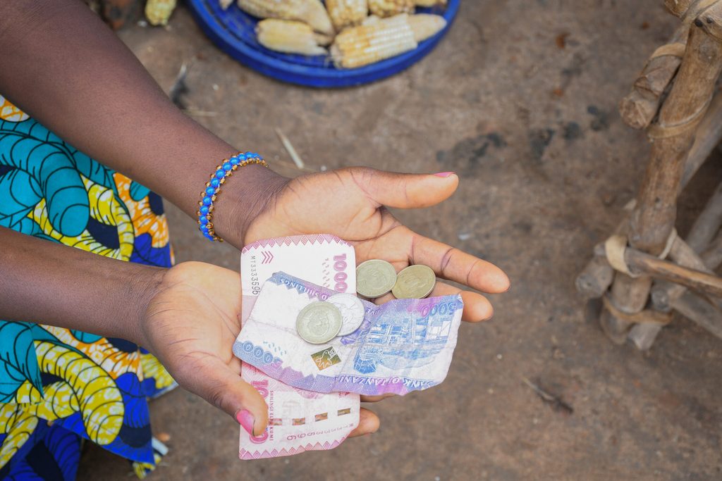 Hands holding some money.
