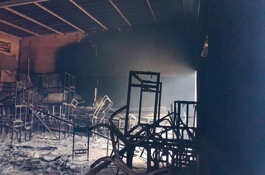 Destruction in a classroom at an attacked school in Niger