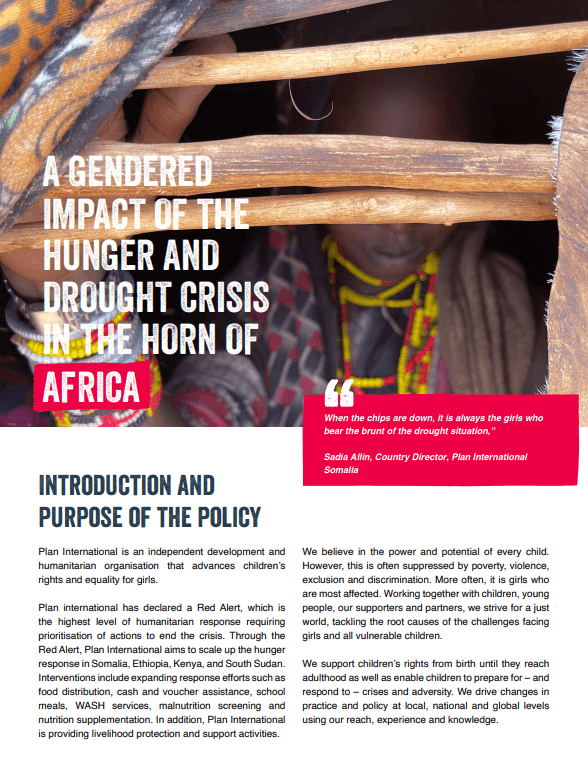 A gendered impact of the hunger and drought crisis in the horn of Africa policy position cover