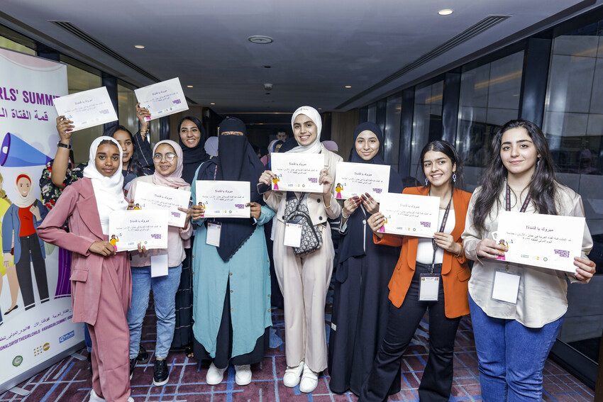 Girls with their certificates of attendence at the first Arab Girls’ Summit in Jordan