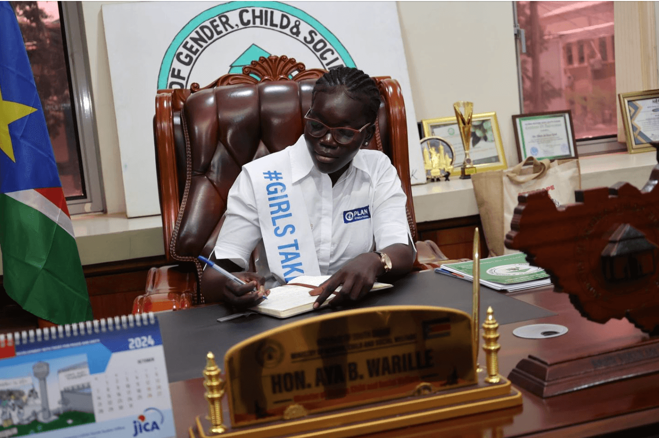 17-year-old Inna from South Sudan seating in the office of the Minister of Gender, Child and Social welfare during recent International Day of the Girl #GirlsTakeover