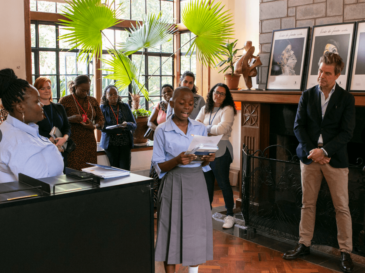 14-year-old Zuena speaks to staff at the Danish embassy in Kenya during recent International Day of the Girl #GirlsTakeover