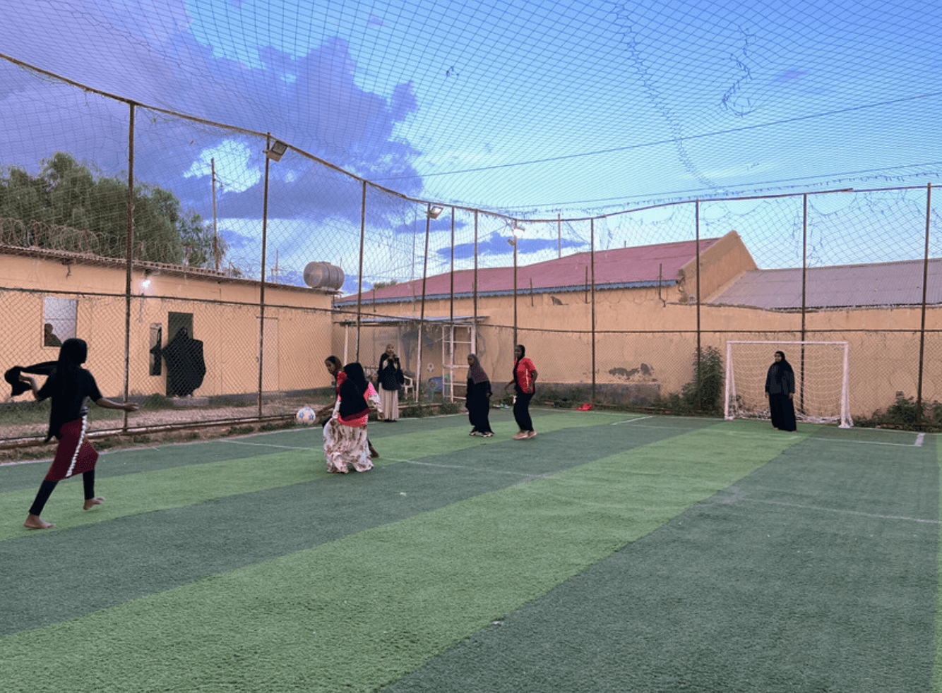 Girls play football at the centre, the only women's fitness centre in the area.