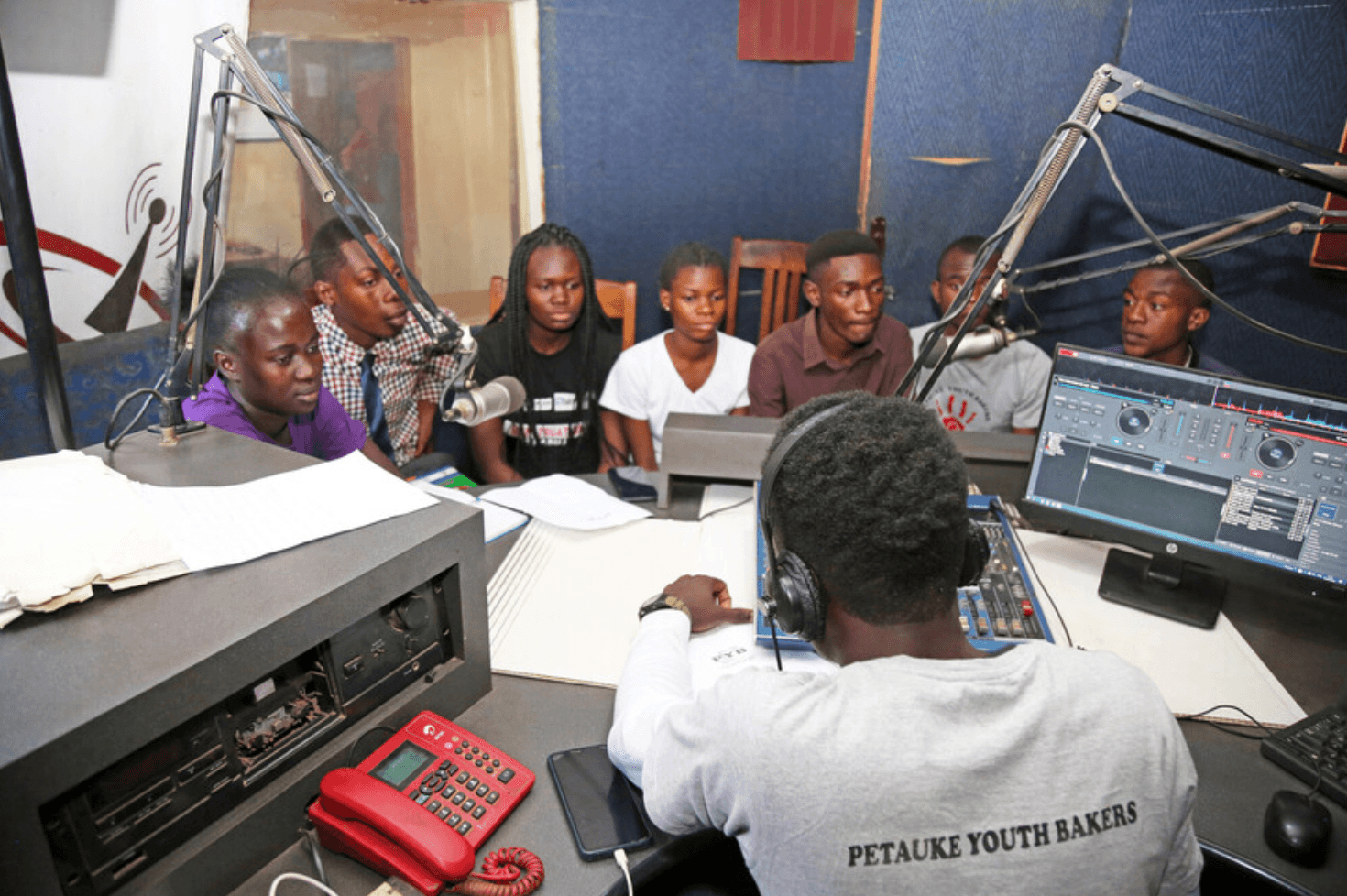 Petauke Youth Bakers group hosting their radio show. 