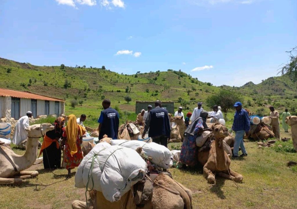 Plan International team arrive in Tarsin with donkeys and camels when vehicles couldn’t navigate the terrain
