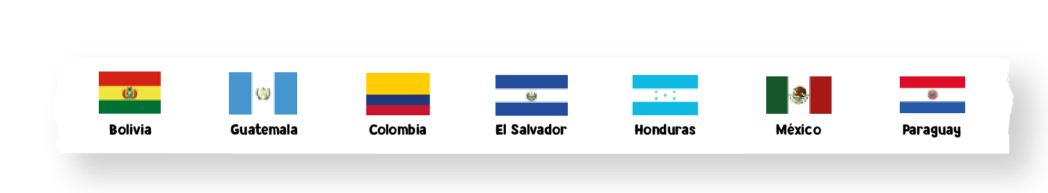 banderas nacionales de Bolivia, Guatemala, Colombia, El Salvador, Honduras, México y Paraguay