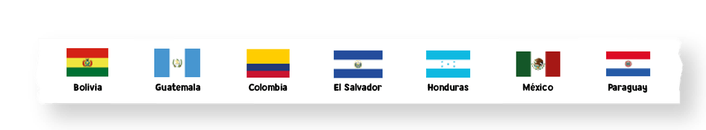 banderas nacionales de Bolivia, Guatemala, Colombia, El Salvador, Honduras, México y Paraguay