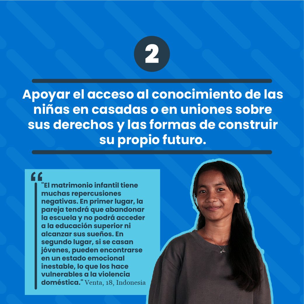 Apoyar el acceso al conocimiento de las niñas en uniones sobre sus derechos y las formas de construir su propio futuro