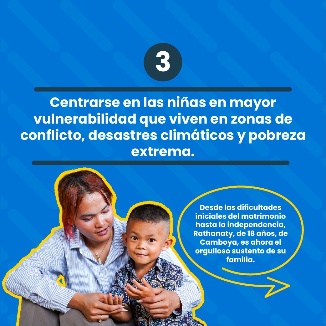 Centrarse en las niñas en mayor vulnerabilidad que viven en zonas de conflicto, desastres climáticos y pobreza extrema