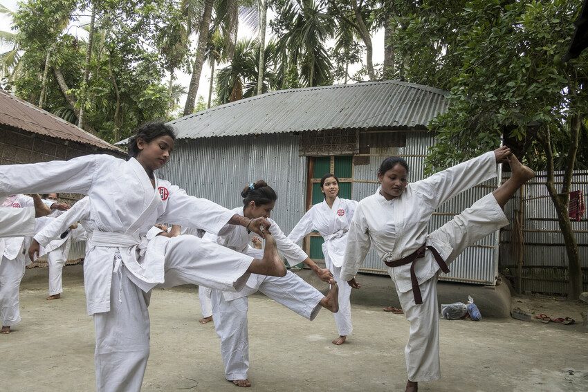 Gaiotree, 24, teaches younger girls in her community karate skills