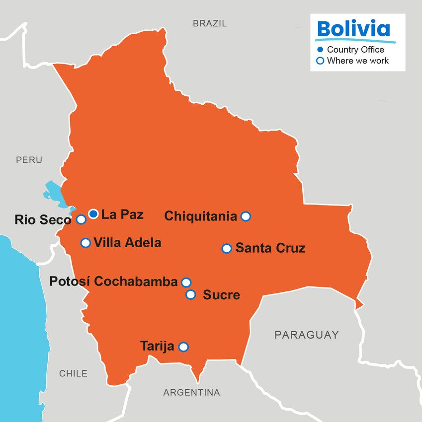 A map showing where Plan International works in Bolivia.