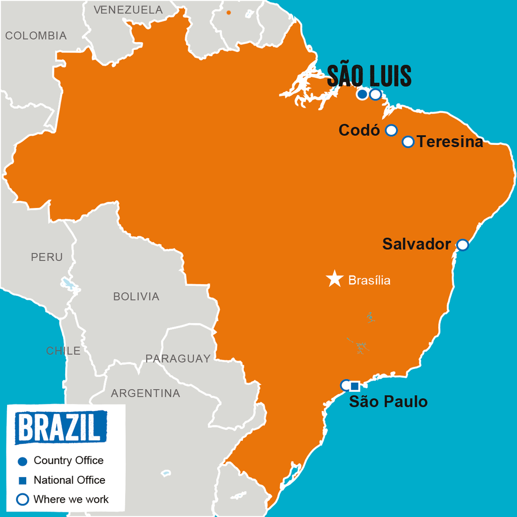 A map showing where Plan International works in Brazil