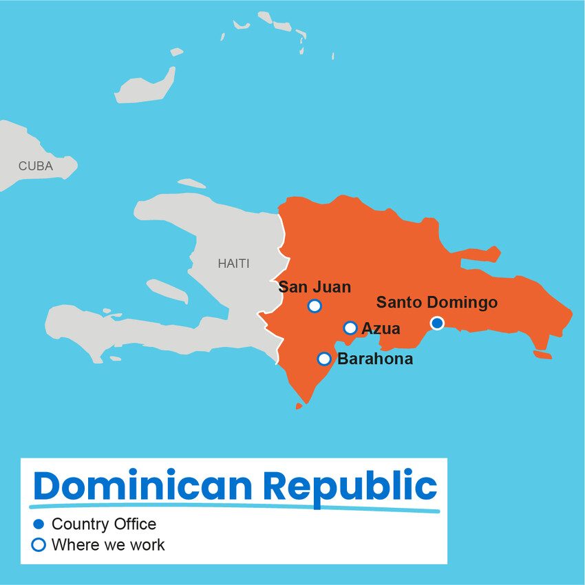 A map showing where Plan International works in Dominican Republic.