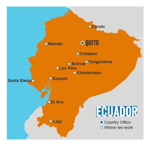 A map showing where Plan International works in Ecuador