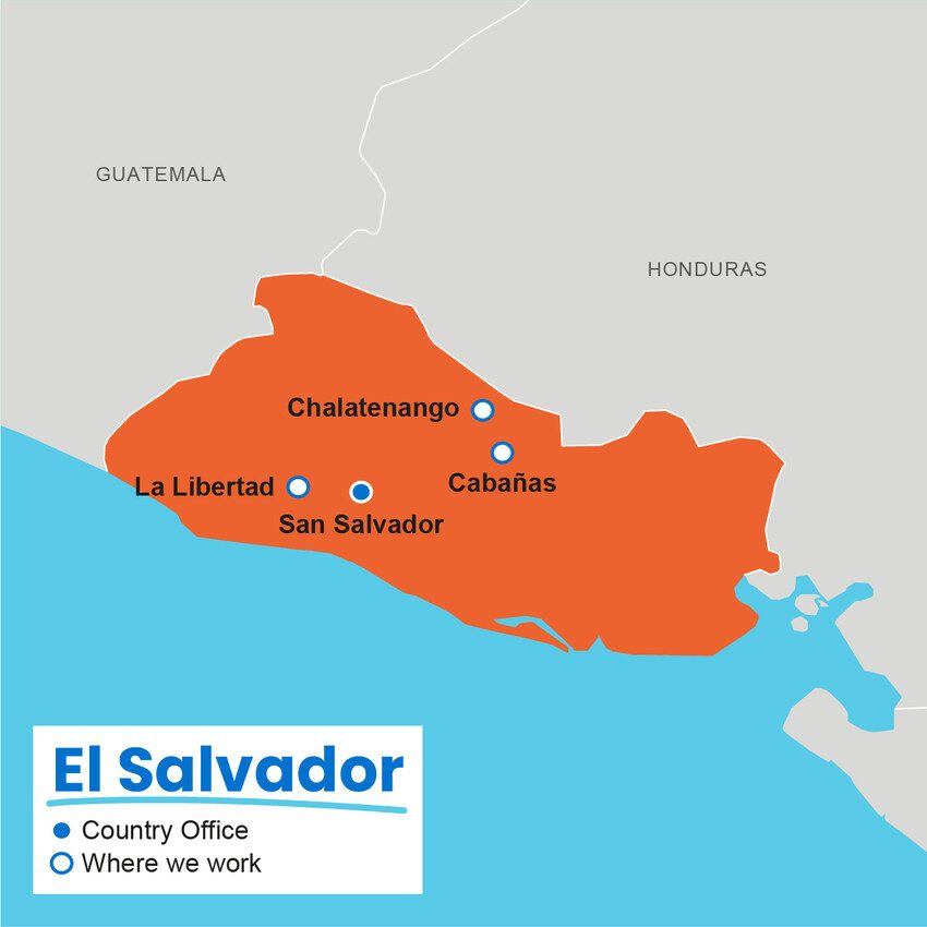 A map showing where Plan International works in El Salvador.