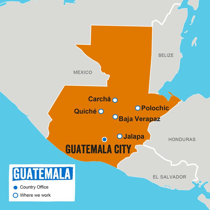 A map showing where Plan International works in Guatemala