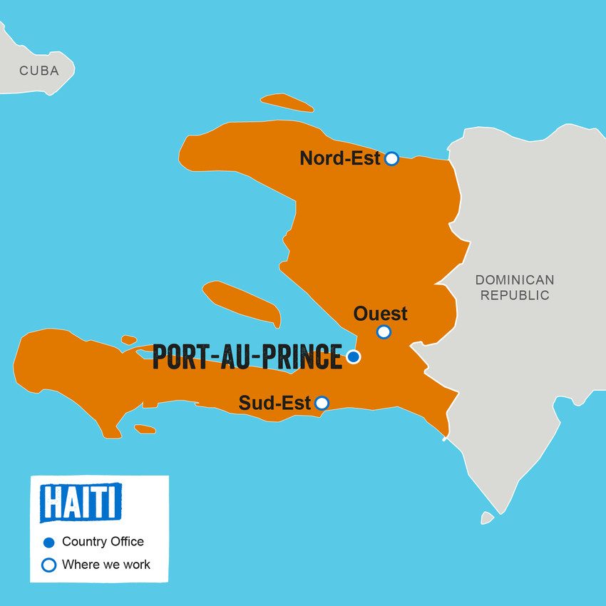 A map showing where Plan International works in Haiti