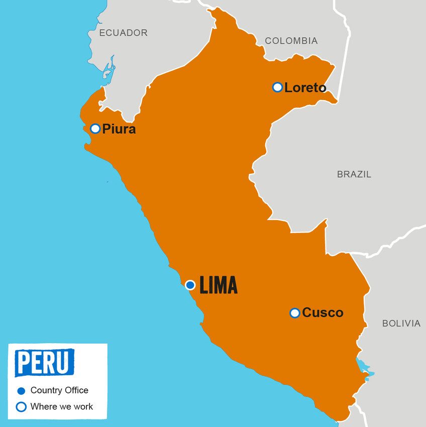 A map showing where Plan International works in Peru