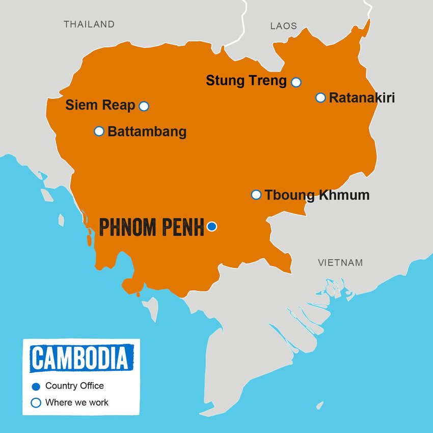 A map showing where Plan International works in Cambodia