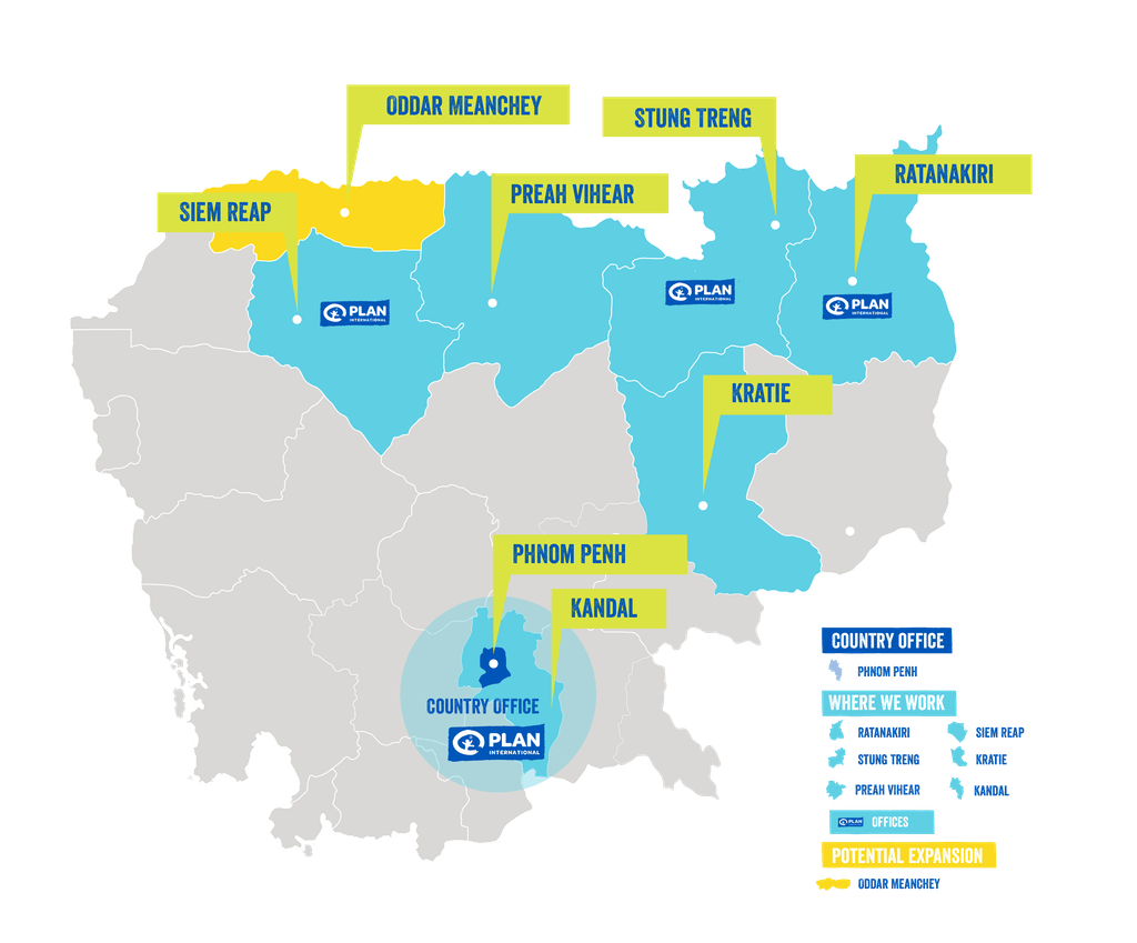 A map showing where Plan International works in Cambodia