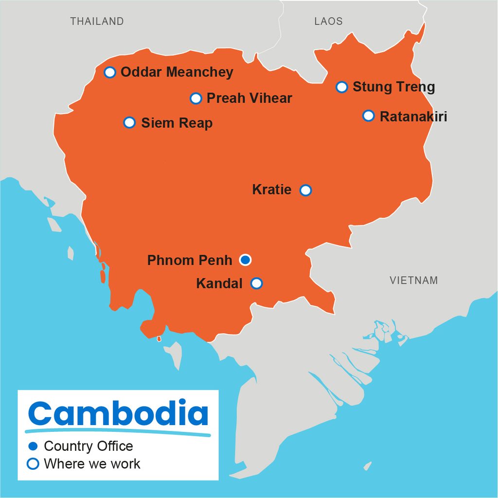 A map showing where Plan International works in Cambodia