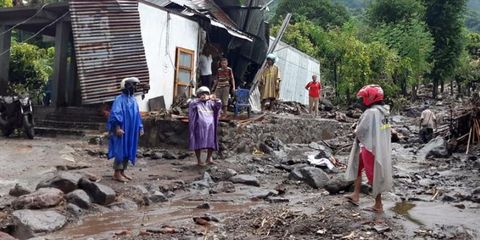 Distributing aid for flash flood survivors in Lembata, Indonesia