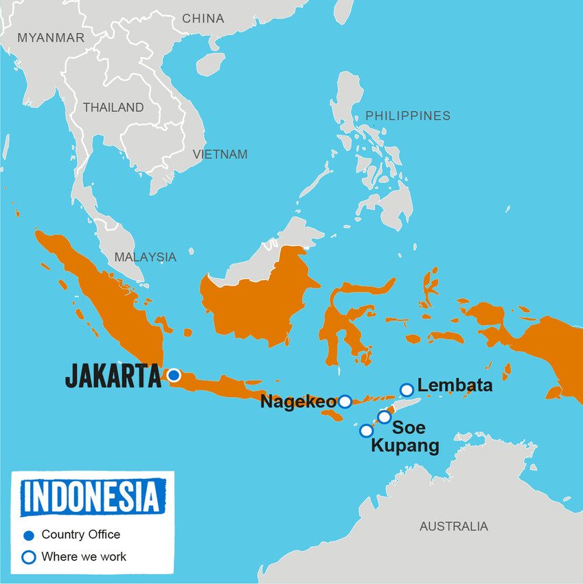 A map showing where Plan International works in Indonesia