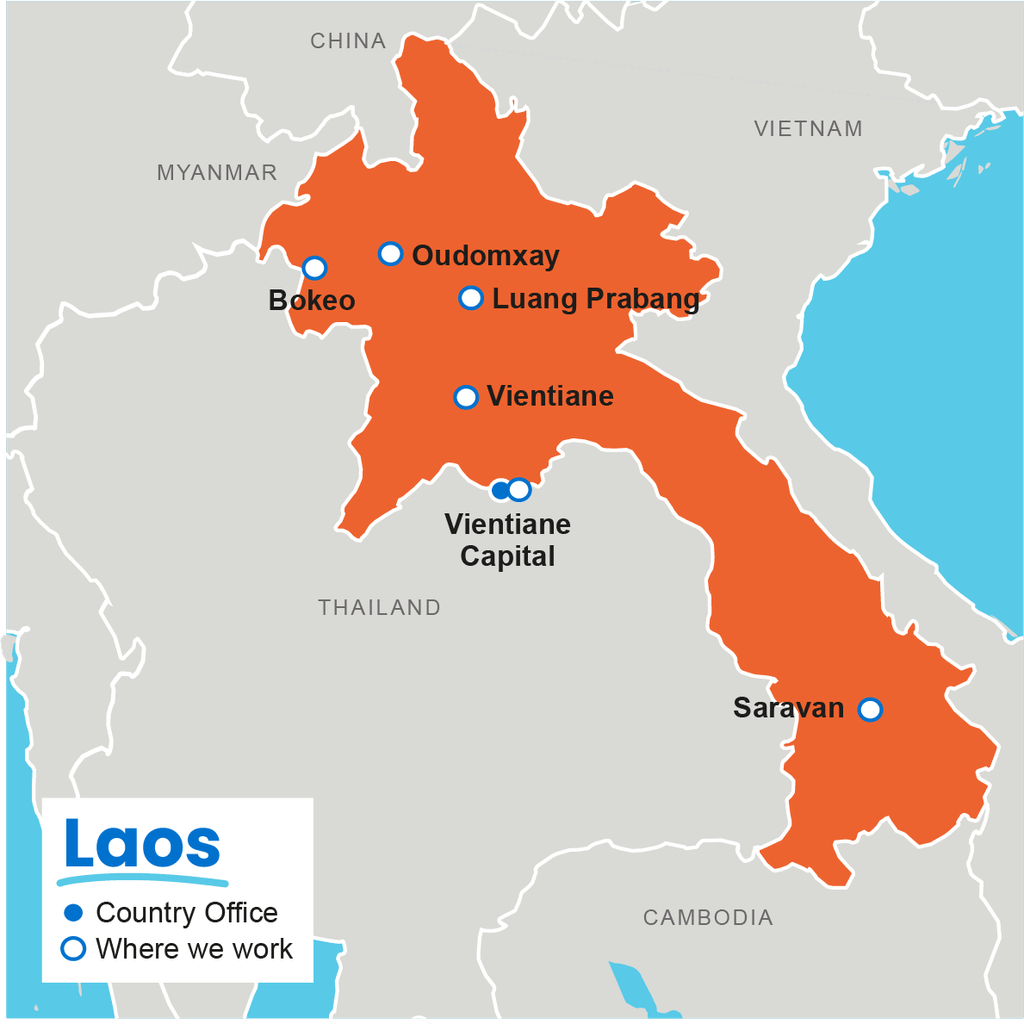 A map showing where Plan International works in Laos. 