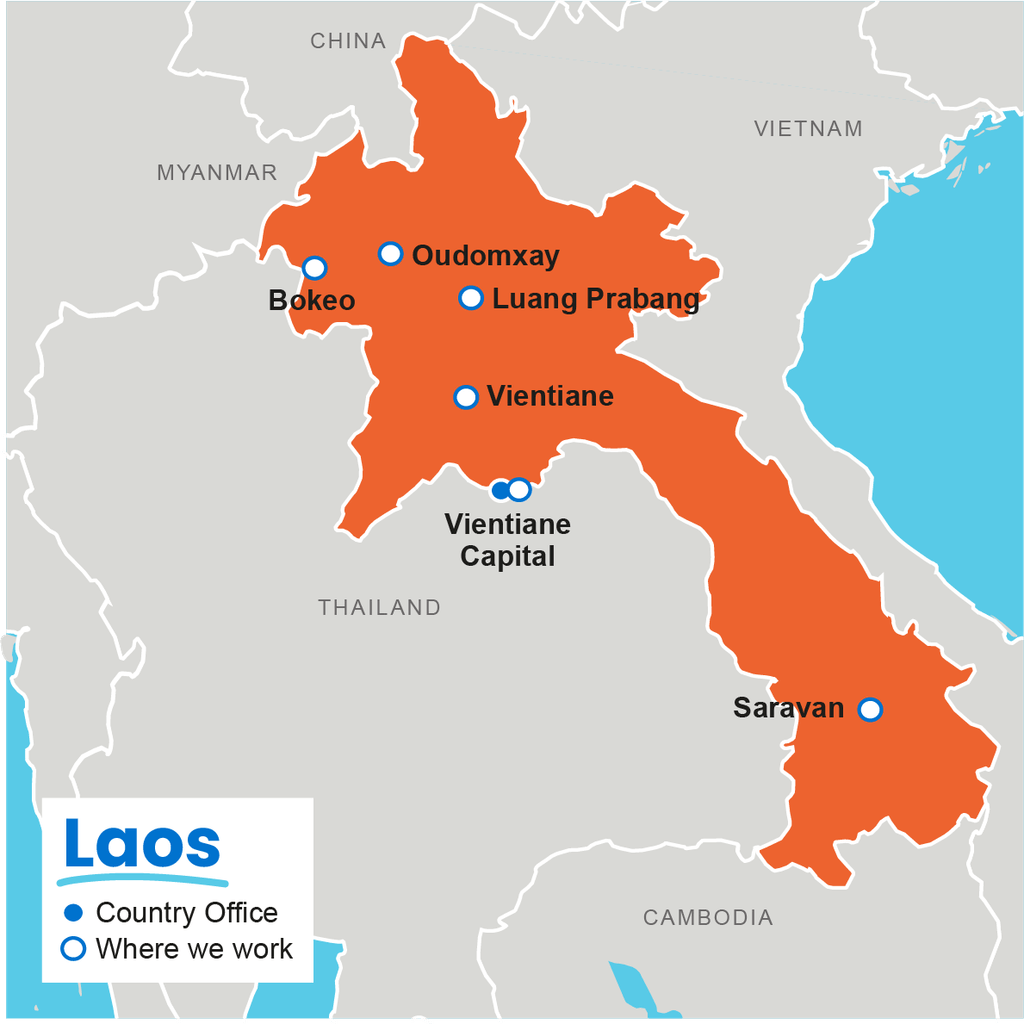 A map showing where Plan International works in Laos. 