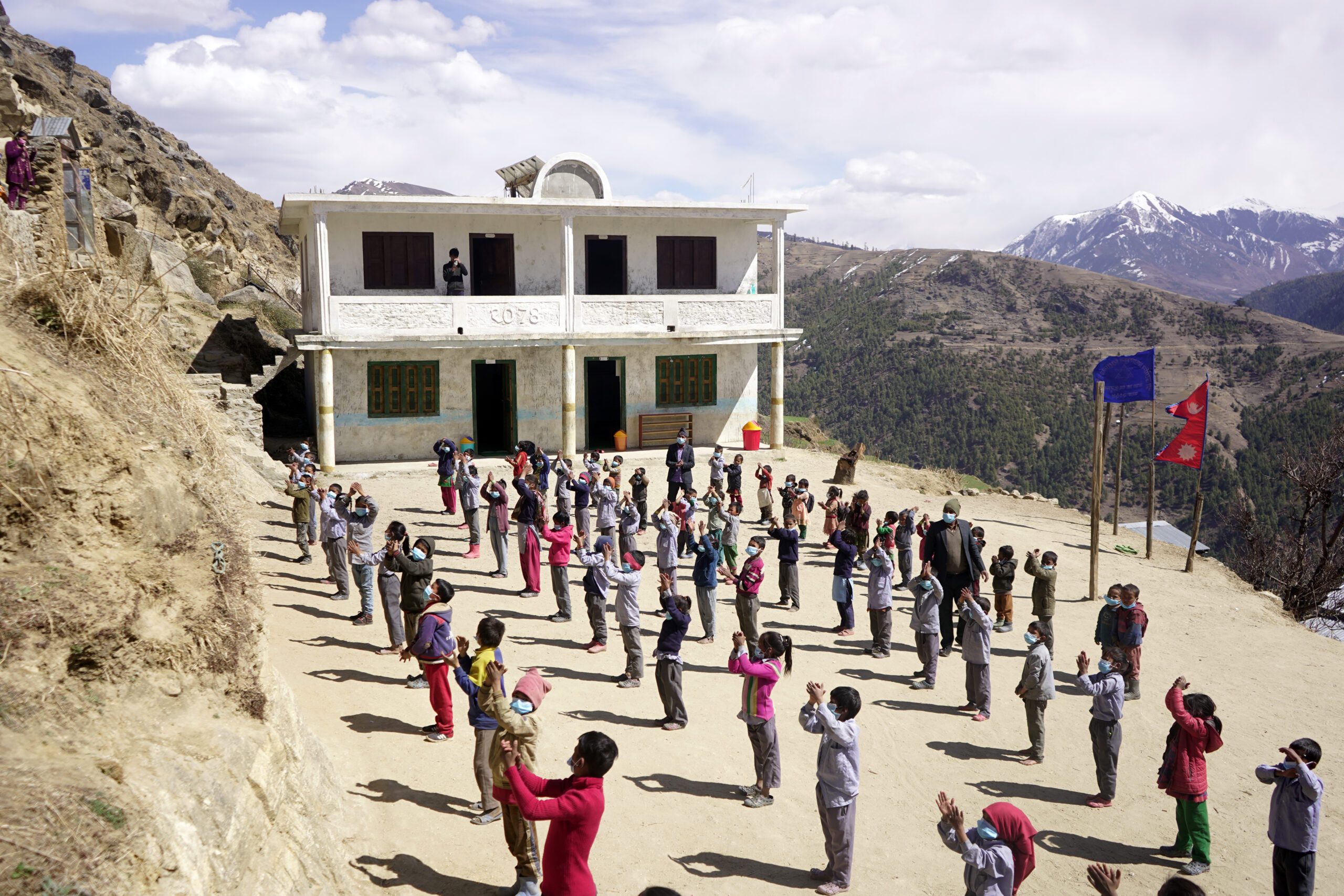 Children take part in outdoor activity in school at Karnali Province