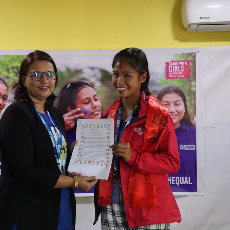 Sanjivani handed over girls manifesto to regional manager of Plan International Nepal.