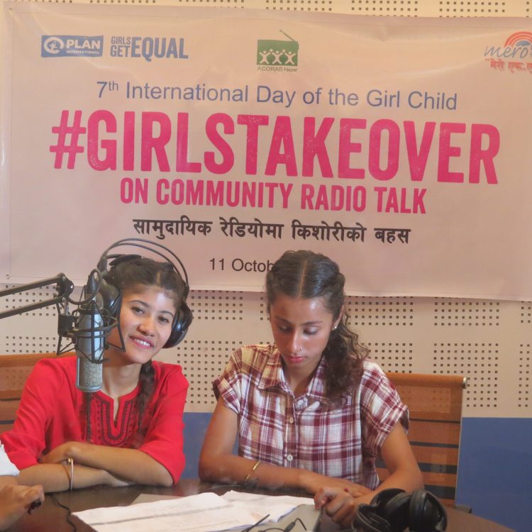 Girls taking over the radio station during Girls Takeover 2018.