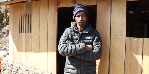 Manbir uses skill to build a temporary shelter after earthquake