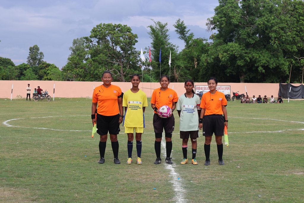 Girls playing football tournament in Madhesh.