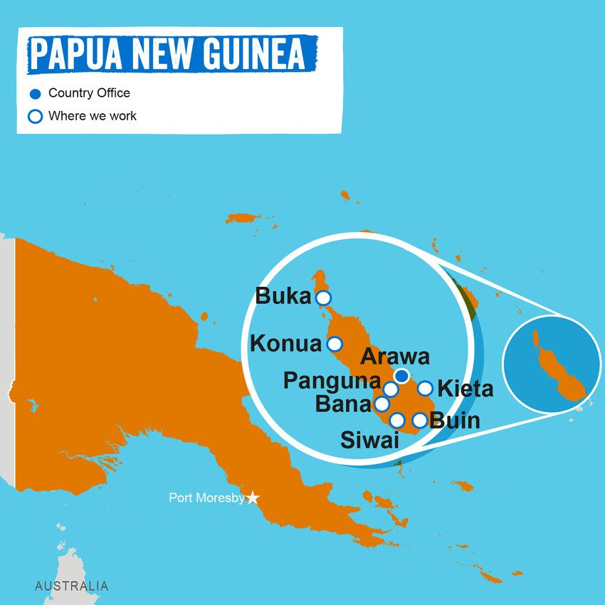 A map showing where Plan International works in Papua New Guinea