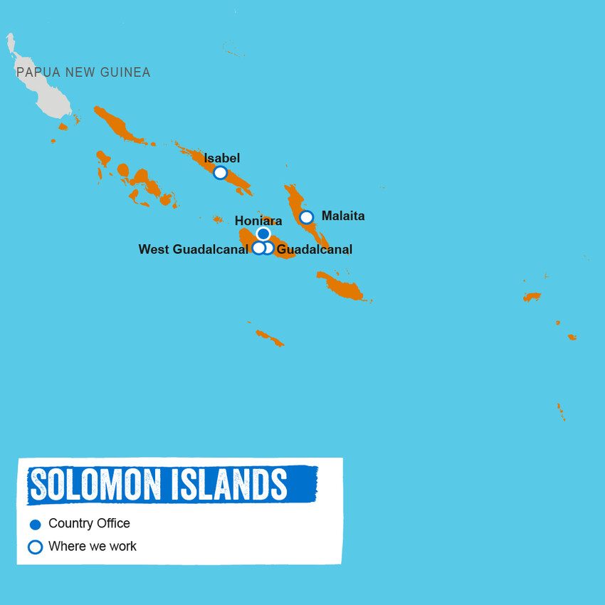 A map showing where Plan International works in the Solomon Islands