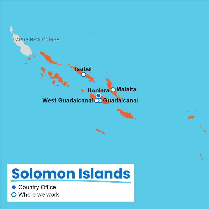 A map showing where Plan International works in the Solomon Islands.