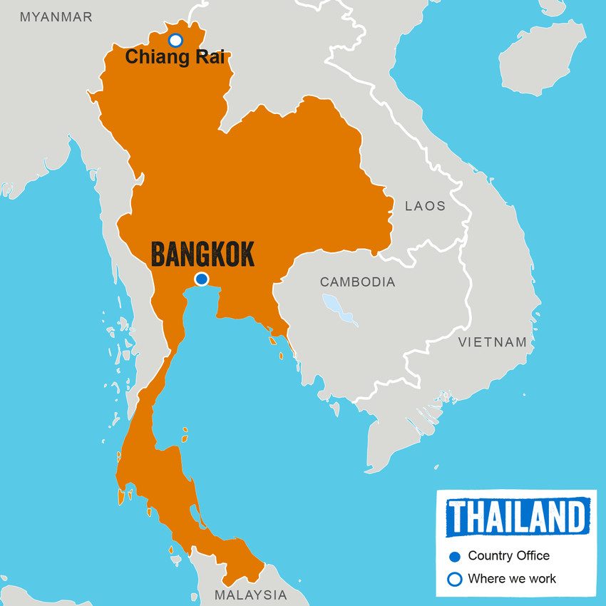 A map showing where Plan International works in Thailand