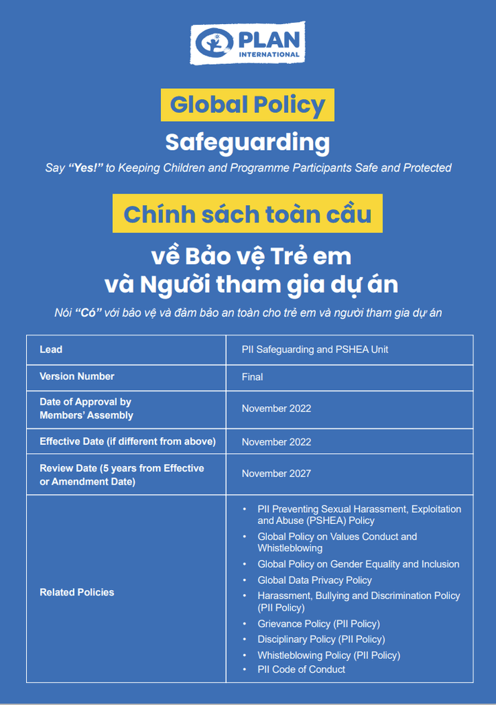 Ảnh bìa - Chính sách toàn cầu về bảo vệ trẻ em và người tham gia dự án