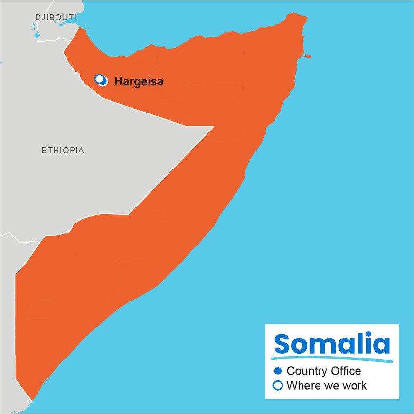 A map showing where Plan International works in Somalia