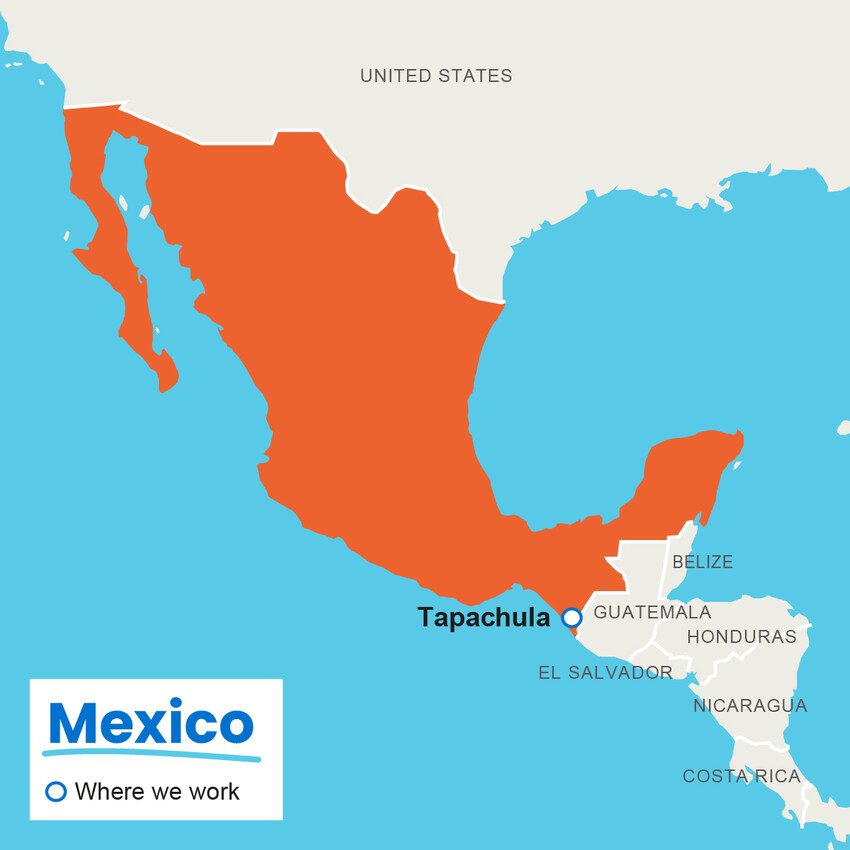 Map showing where Plan International works in Mexico