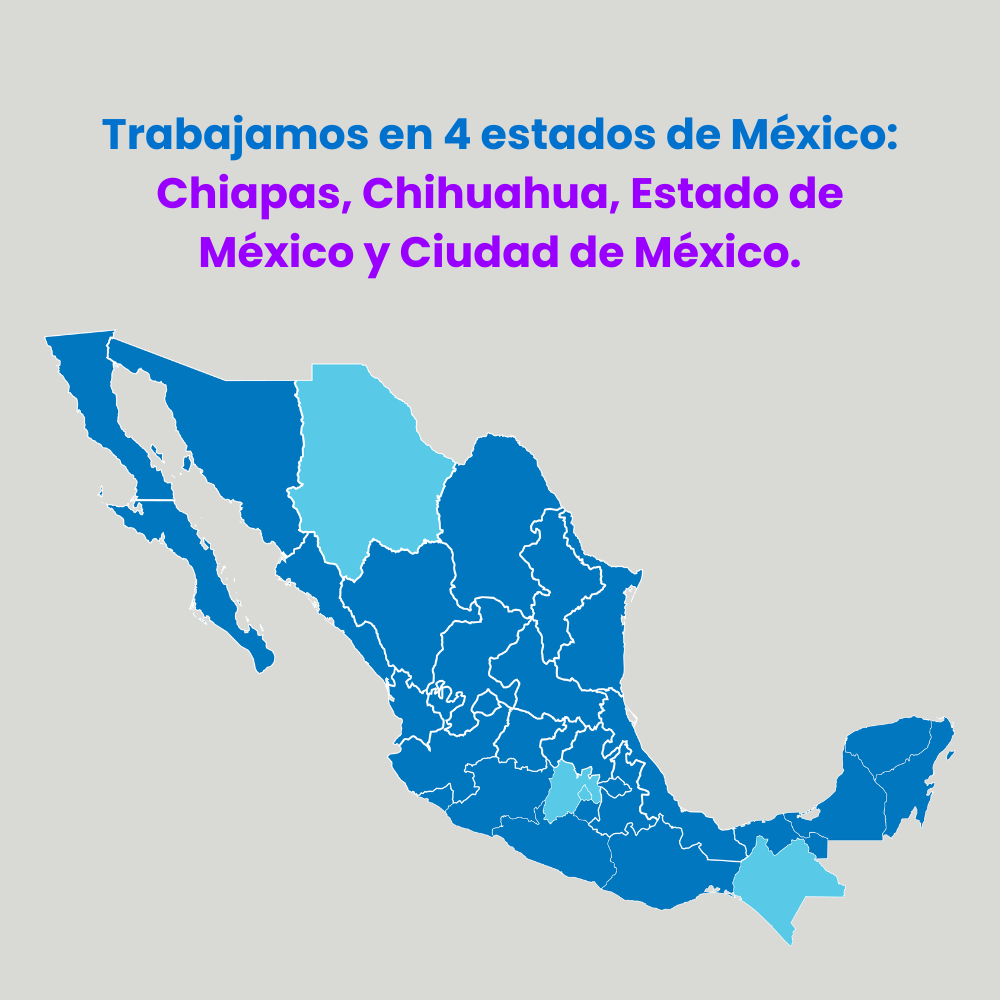 Gráfico: Trabajamos en 4 estados de México: Chiapas, Chihuahua, Estado de México y Ciudad de México.