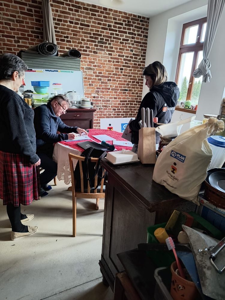 A man registers for aid