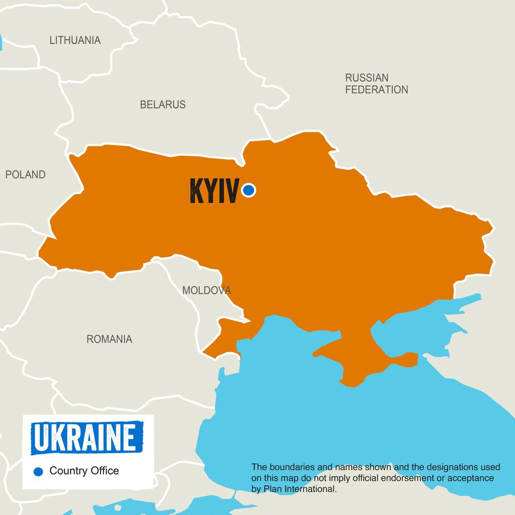 A map showing where Plan International works in Ukraine
